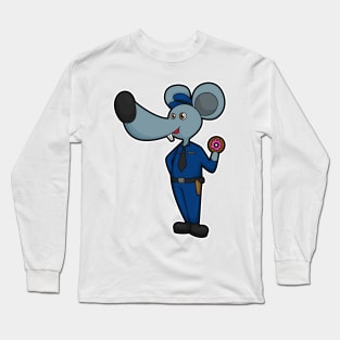 Mouse as Police officer with Donut Long Sleeve T-Shirt